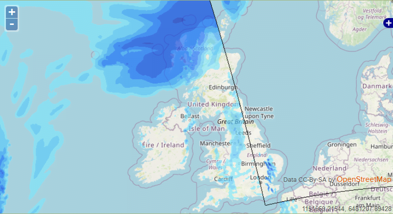 Image of Rain Forecast overlay in Trackplot Portal.
