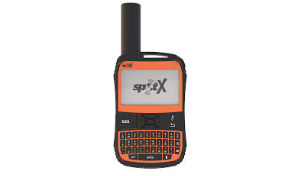 Photograph of a SPOT X 2-way communication GPS lone worker device showing keyboard, screen and function buttons.