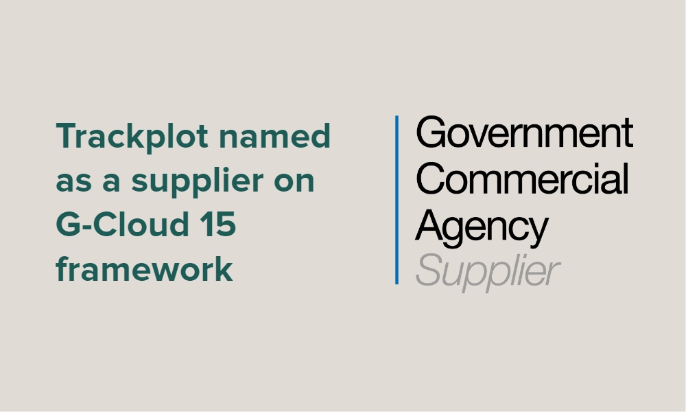 Montage image including Government Commercial Agency Supplier logo, and the words “Trackplot named as a supplier on G-Cloud 15 framework”.